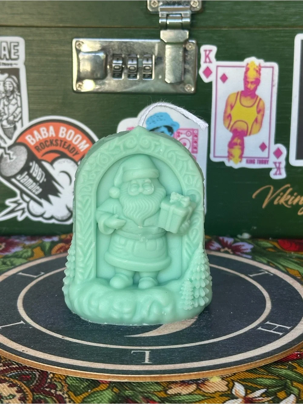 Teal Santa Christmas Candle